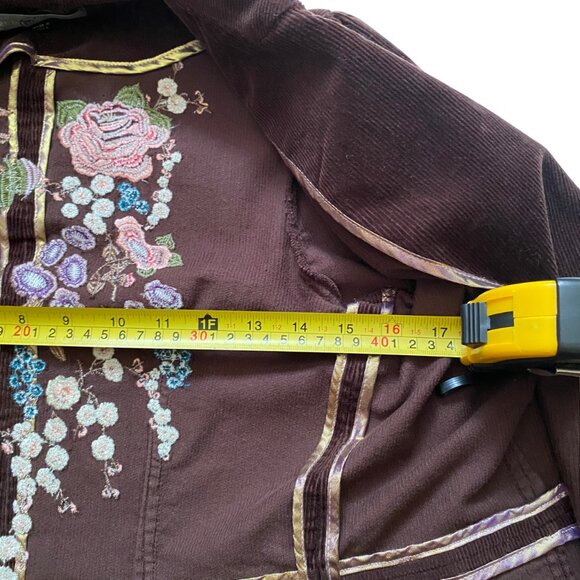 Y2K corduroy floral embroidered dark brown True Meaning blazer jacket - Picture 15 of 16